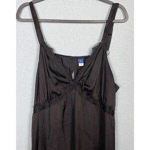Old Navy Lace-Trimmed Satin Cami‎ Shift Long Dress BabyDoll Y2K Black Whimsigoth